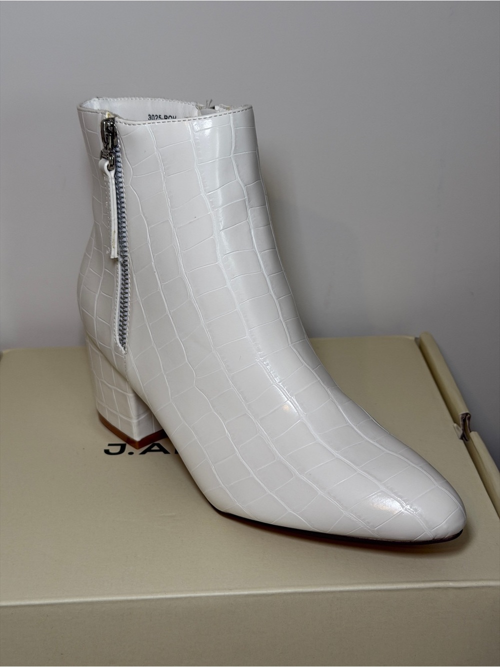 Adams White Croc-Embossed Ankle Bootie with Side Zip - Picture 2 of 4